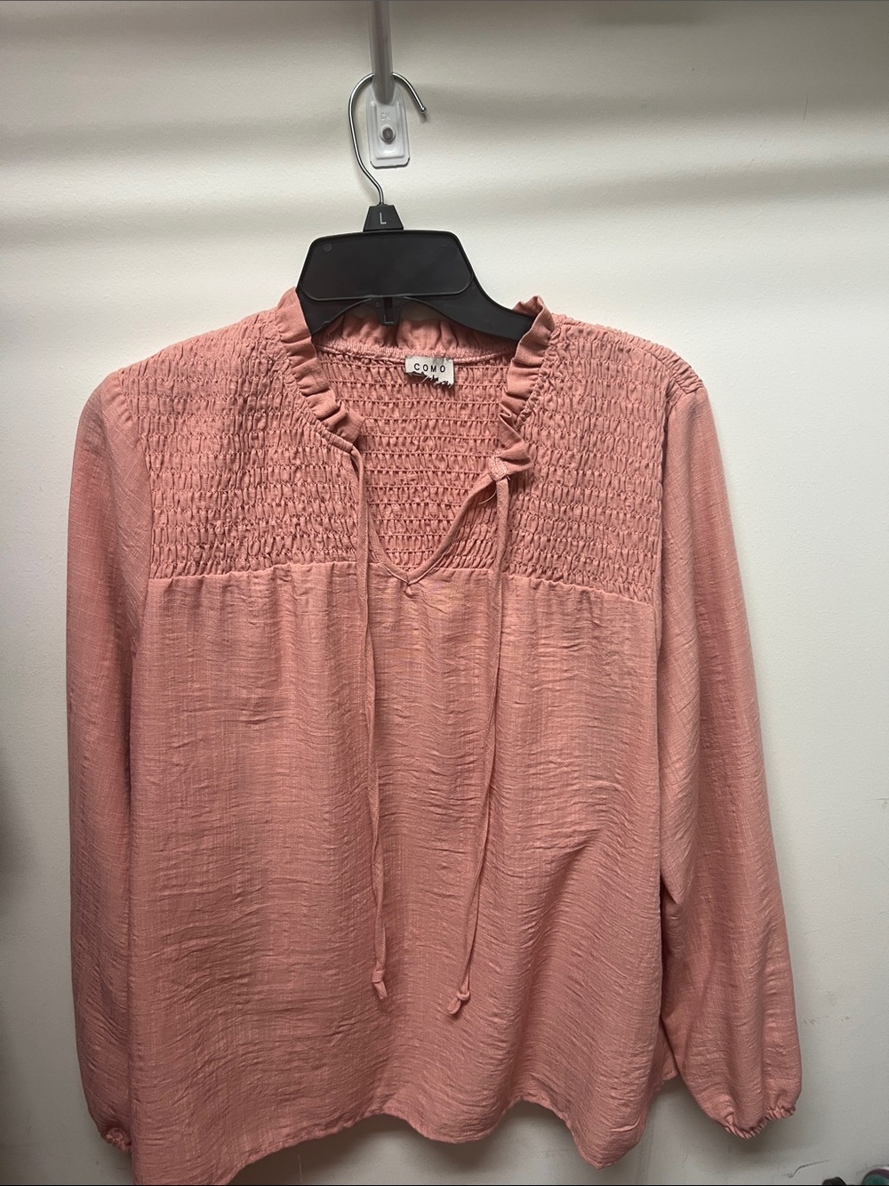 Pink Smocked Yoke Long-Sleeve Blouse